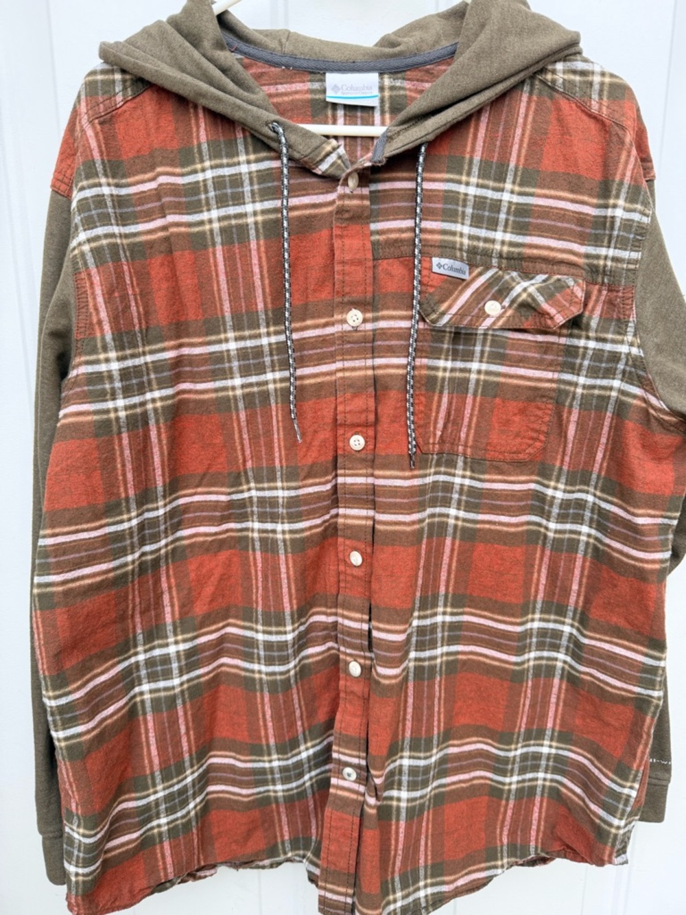 Columbia Hooded Flannel Shirt Women’s XXL Plaid Button Up Outdoor Casual